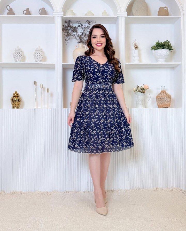 Vestido Laise Bordado Feminino Algodão com Cinto Luxo Casual Festa Veste do 38 ao 42 - Imagem 6