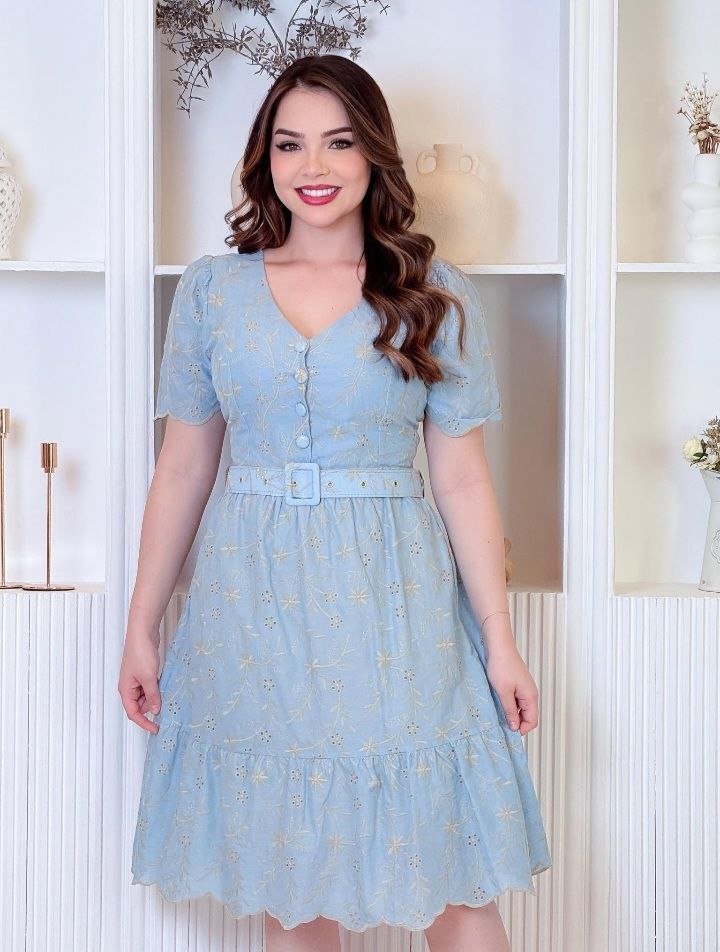 Vestido Laise Bordado Feminino Algodão com Cinto Luxo Casual Festa Veste do 38 ao 42 - Imagem 10