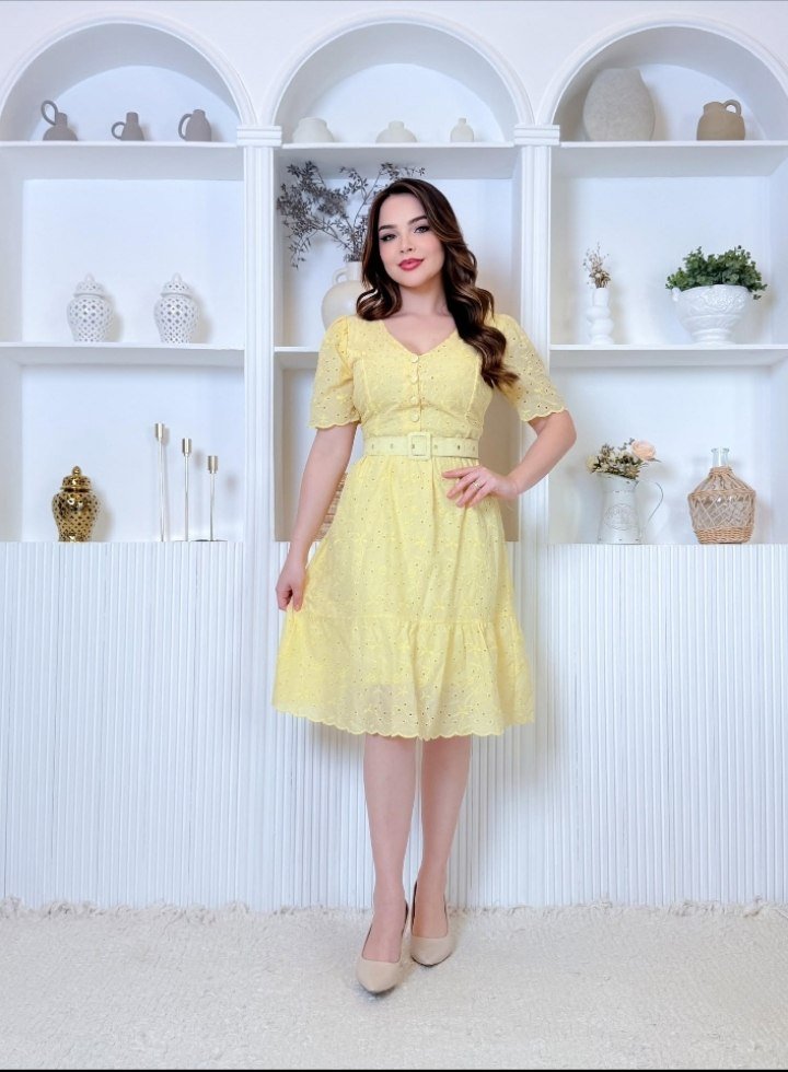 Vestido Laise Bordado Feminino Algodão com Cinto Luxo Casual Festa Veste do 38 ao 42 - Imagem 12