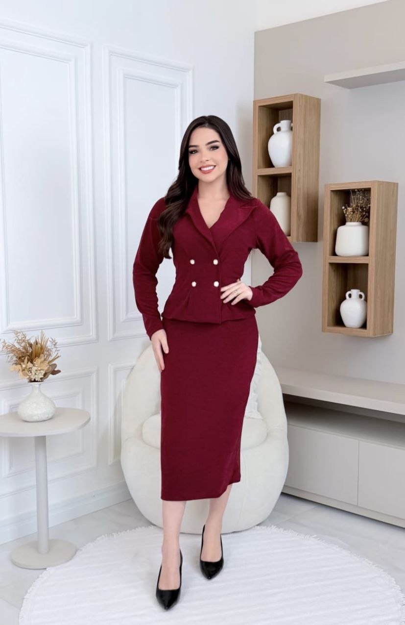 Conjunto Elegance Midi – Casaco Blazer e Saia (Tamanho Único 38 ao 42) - Imagem 4